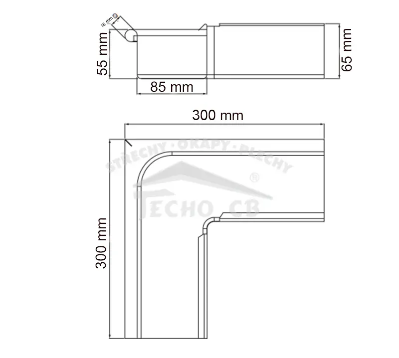 Žlabový roh hranatý 250 pozinkovaný barvený / lakovaný testa di moro RAL 8028