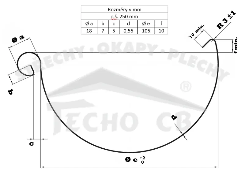 Žlab půlkruhový podokapní 250 měděný 4 m